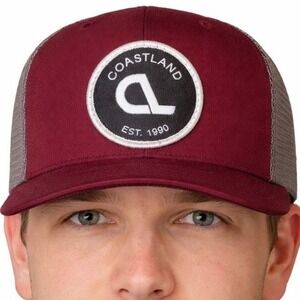 Coastland Trucker Hat Snapback Mesh Cap Maroon Gray Outdoor Lifestyle Patch Logo